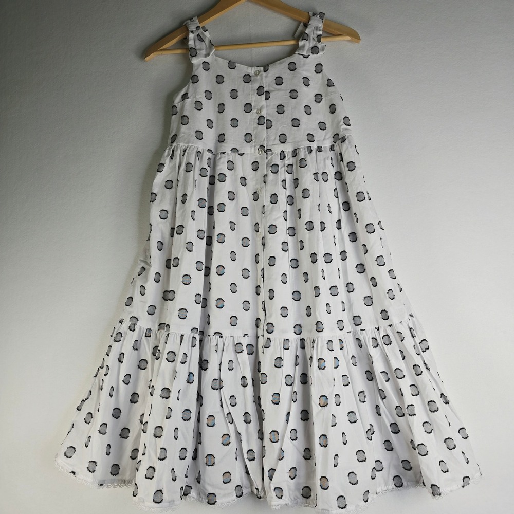 Flapdoodles Girls White Black Polka Dot Tiered Maxi Dress Size 10 NWT